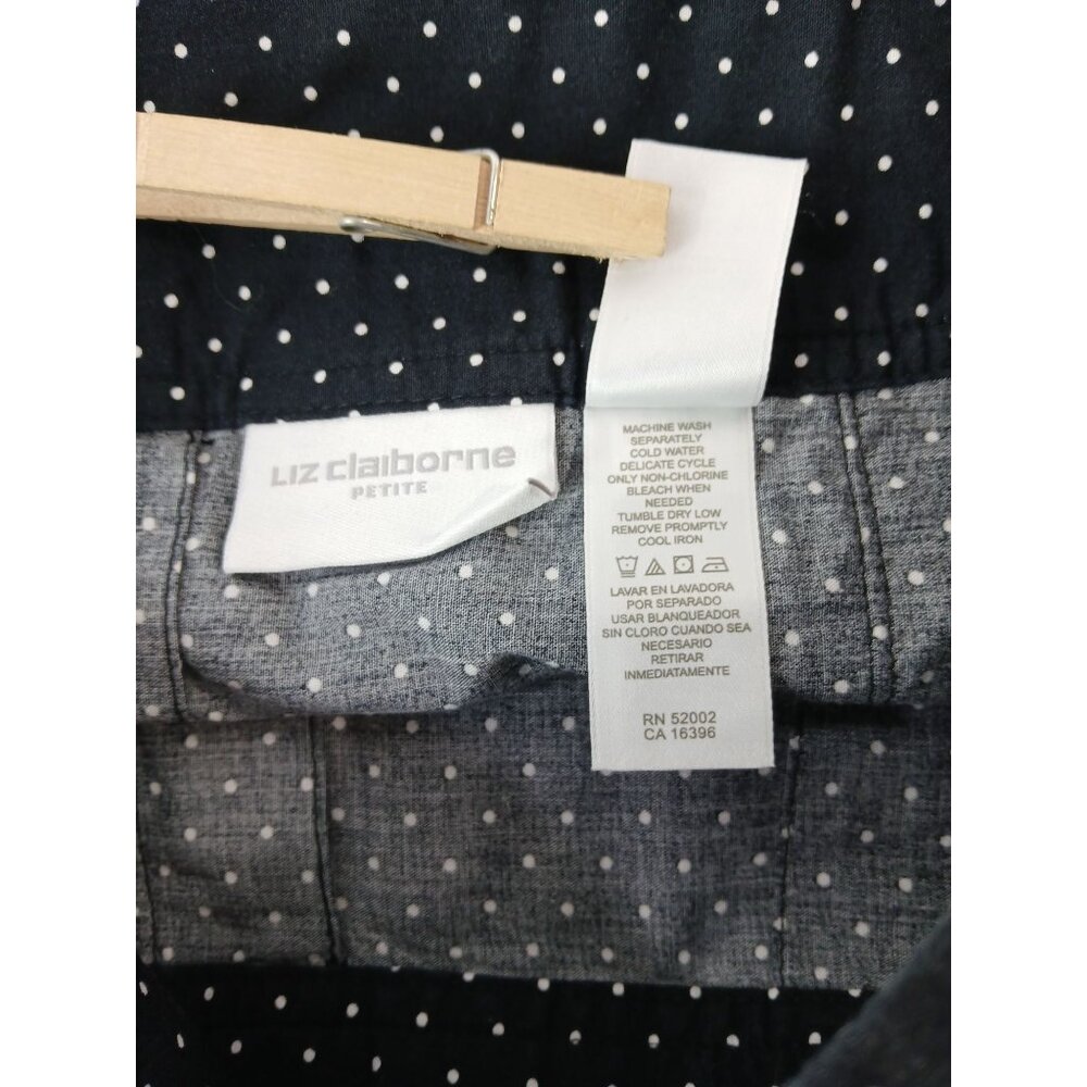 Vintage Liz Claiborne Black Polka Dot Pleated Skirt Size 8 P Petite Border Print - Picture 9 of 10